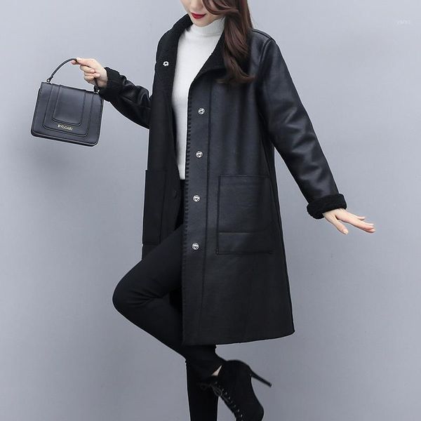 women's winter sheepskin coat plus size lambskin big pockets coats for women warm single breasted long plush fur coat 20211, Black
women's winter sheepskin coat plus size lambskin big pockets coats for women warm single breasted long plush fur coat 20211, Black