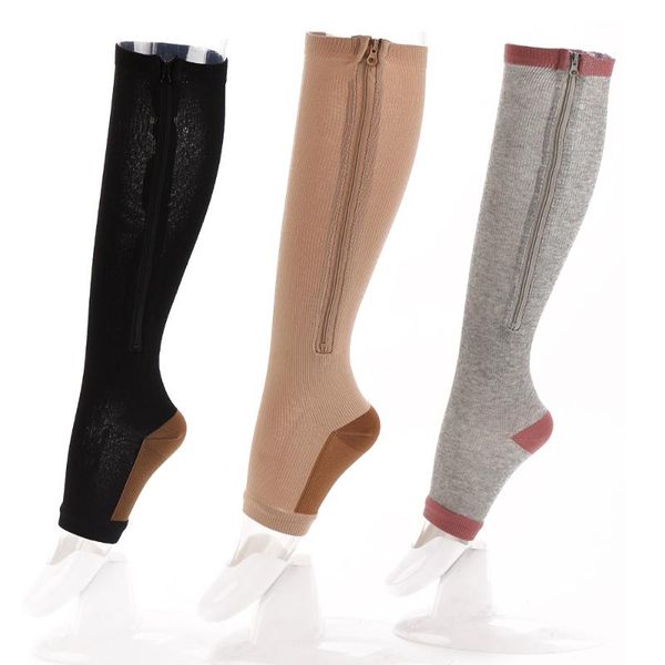 Knee Length Zipper Compression Socks Open Toe Fat Men Women Anti-fatigue Stocking Leg Support Mid-calf Length Socks