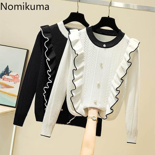 women's sweaters nomikuma korean contrast color ruffle o-neck knitted pullover 2021 autumn long sleeve knitwear sweet women jumper 6c38, White;black
women's sweaters nomikuma korean contrast color ruffle o-neck knitted pullover 2021 autumn long sleeve knitwear sweet women jumper 6c38, White;black