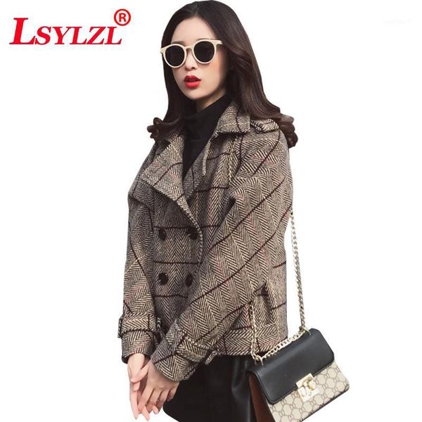 short woolen coat plaid korean version 2020 new fashion casual winter autumn jacket long sleeves lapel double breasted coat b5781, Black
short woolen coat plaid korean version 2020 new fashion casual winter autumn jacket long sleeves lapel double breasted coat b5781, Black
