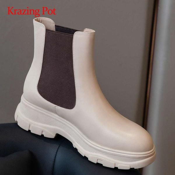 krazing pot stretch boots real leather platform patchwork round toe thick med heel slip on sports style maiden ankle boots l86, Black
krazing pot stretch boots real leather platform patchwork round toe thick med heel slip on sports style maiden ankle boots l86, Black