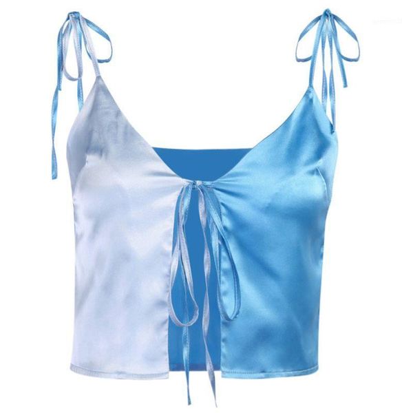 women's tanks & camis women lace-up strap crop blue patchwork silky camisole front bandage vest d08e1, White
women's tanks & camis women lace-up strap crop blue patchwork silky camisole front bandage vest d08e1, White