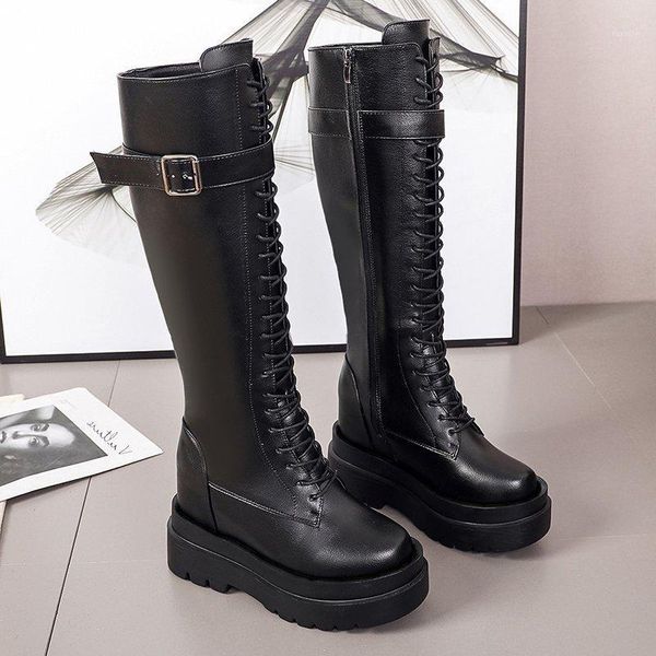 2020 new fashion buckle lace up platform boots women autumn winter ladies chunky shoes pu leather knee high long botas1, Black
2020 new fashion buckle lace up platform boots women autumn winter ladies chunky shoes pu leather knee high long botas1, Black