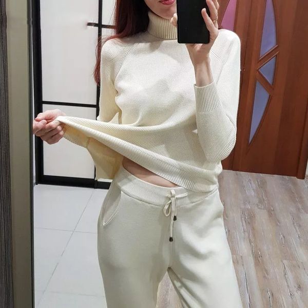 long sleeve women's knitted sweater suit autumn winter woman turtleneck costume sweater two piece set tracksuits pull, Gray
long sleeve women's knitted sweater suit autumn winter woman turtleneck costume sweater two piece set tracksuits pull, Gray