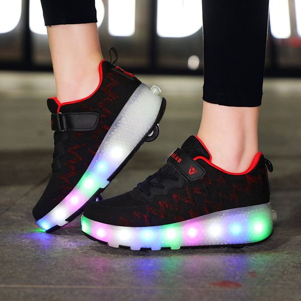 glowing size wheels 27-40 on usb kids charging led shoes luminous sneakers for children with lighting, Black;red
glowing size wheels 27-40 on usb kids charging led shoes luminous sneakers for children with lighting, Black;red