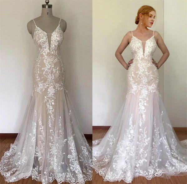 real p vintage lace mermaid wedding dresses 2021 deep v neck lace applique beading sequins spaghetti long bridal gowns, White
real p vintage lace mermaid wedding dresses 2021 deep v neck lace applique beading sequins spaghetti long bridal gowns, White