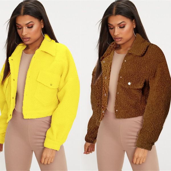 women teddy fluff buttons jacket sherpa fleece lapel coat autumn winter warm coats ladies fashion outerwear solid plush jacket cz102703, Black;brown
women teddy fluff buttons jacket sherpa fleece lapel coat autumn winter warm coats ladies fashion outerwear solid plush jacket cz102703, Black;brown