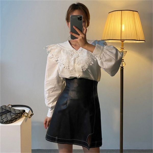 2021 new female mode matching solid income turn down collar puff sleeves waistline or mini skirt line spring 0wty, Gray
2021 new female mode matching solid income turn down collar puff sleeves waistline or mini skirt line spring 0wty, Gray