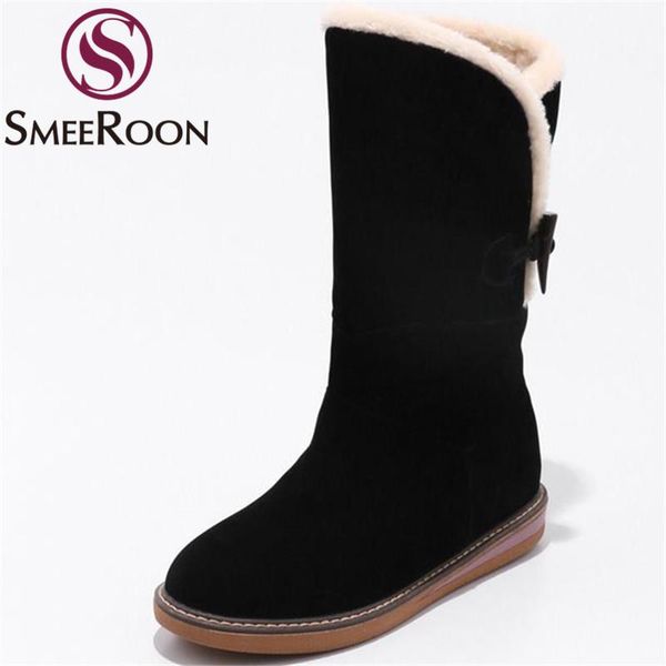 smeeroon flock mid calf boots classic round toe low heels boots slip on keep warm winter snow casual campus shoes woman, Black 
smeeroon flock mid calf boots classic round toe low heels boots slip on keep warm winter snow casual campus shoes woman, Black