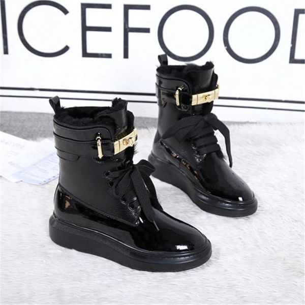 2021 winter fashion snow boots ankle patent leather mental decor buckle platform shoes wedges lace up shoes women, Black
2021 winter fashion snow boots ankle patent leather mental decor buckle platform shoes wedges lace up shoes women, Black