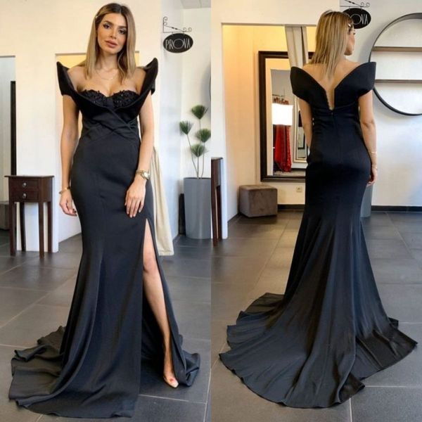 2021 black evening dresses for women off the shoulder split mermaid prom dress party wear sweep train formal robe de soirée, Black;red
2021 black evening dresses for women off the shoulder split mermaid prom dress party wear sweep train formal robe de soirée, Black;red