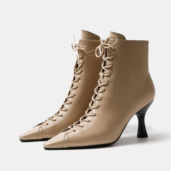 genuine leather ankle boots autumn winter british comfortable tie soft leather pointed toe boots woman high heels ladies pumps1, Black
genuine leather ankle boots autumn winter british comfortable tie soft leather pointed toe boots woman high heels ladies pumps1, Black