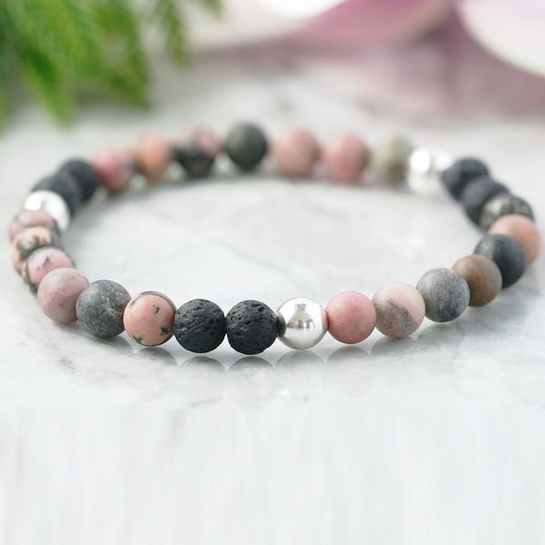 mg0959 6 mm pink rhodochrosite diffuser bracelet essential oil aromatherapy jewelry heart chakra lava rock bracelet 0930, Black
mg0959 6 mm pink rhodochrosite diffuser bracelet essential oil aromatherapy jewelry heart chakra lava rock bracelet 0930, Black