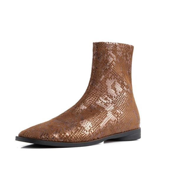 women's flat calf boots stretch material snakes print slip-on ankle booties 2020 spring/autumn square toe fashion shoes for lady, Black
women's flat calf boots stretch material snakes print slip-on ankle booties 2020 spring/autumn square toe fashion shoes for lady, Black