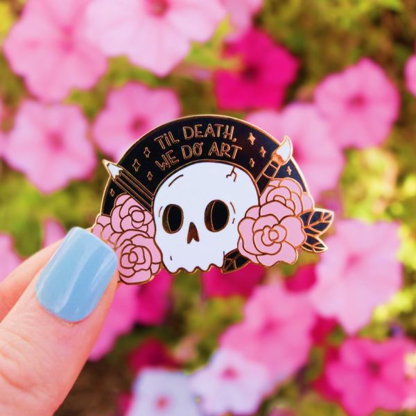 til death we do art hard enamel pin gothic pink skull flowers brooch punk rose cranium badge halloween gift, Gray
til death we do art hard enamel pin gothic pink skull flowers brooch punk rose cranium badge halloween gift, Gray