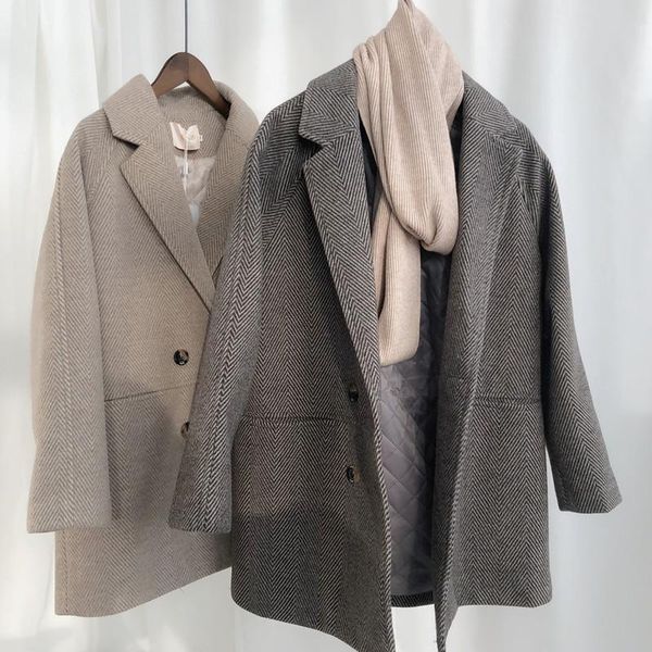 spring women woolen jacket coat striped thicken winter new loose mid-length coat, Black
spring women woolen jacket coat striped thicken winter new loose mid-length coat, Black