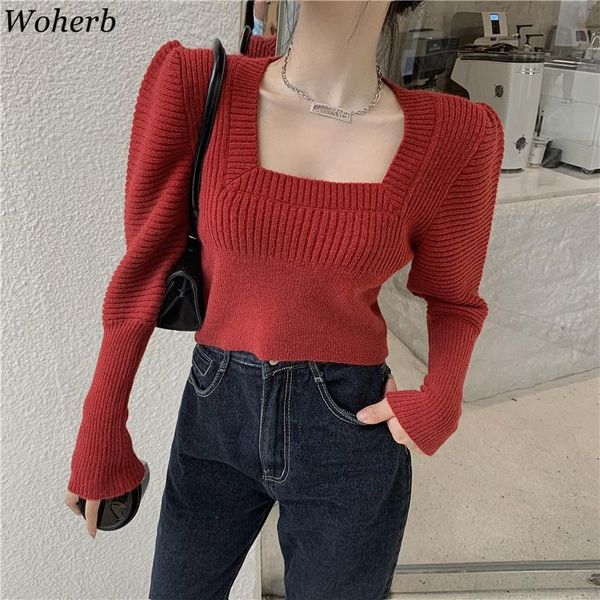 woherb korean knitted pullovers square collar sleeve cropped sweater women 2020 fashion crop femme jumper 4f058, White;black
woherb korean knitted pullovers square collar sleeve cropped sweater women 2020 fashion crop femme jumper 4f058, White;black