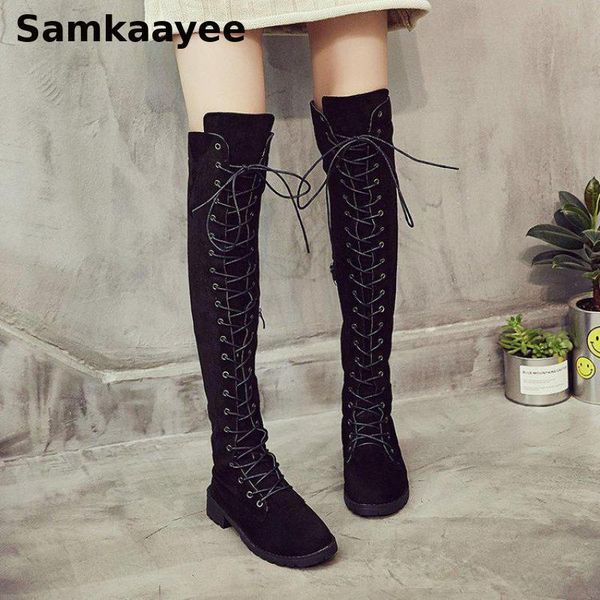 size 34-43 womens boots winter female knee botas thigh high platform cross strap shoes mujer flock lace-up round toe zapatos y45, Black
size 34-43 womens boots winter female knee botas thigh high platform cross strap shoes mujer flock lace-up round toe zapatos y45, Black