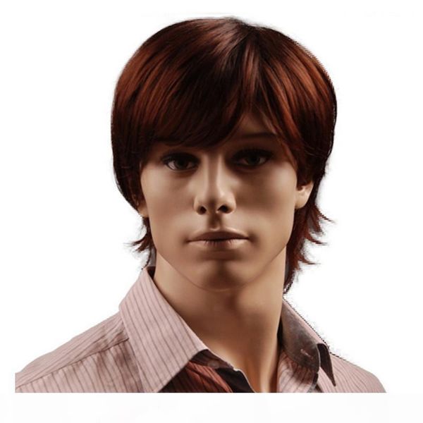 8 inch short hair synthetic wigs for men natural full reddish brown straight male wig with bangs heat resistant, Black
8 inch short hair synthetic wigs for men natural full reddish brown straight male wig with bangs heat resistant, Black