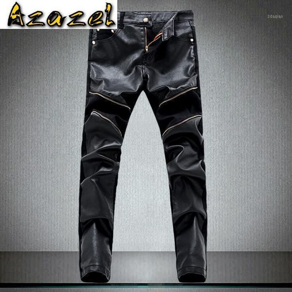 men's pants tide korean skinny men pencil male fashion denim stitching pu washed leather slim personality motorcycle pants1, Black
men's pants tide korean skinny men pencil male fashion denim stitching pu washed leather slim personality motorcycle pants1, Black