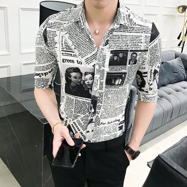 men's dress shirts quality summer tuxedo shirt fashion designer spaper print half sleeve slim social party evening dress1, White;black
men's dress shirts quality summer tuxedo shirt fashion designer spaper print half sleeve slim social party evening dress1, White;black