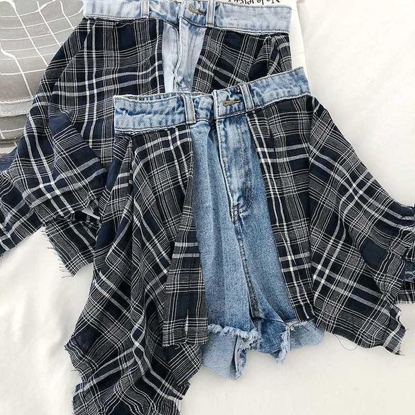 korean summer new korean contrast plaid stitching high waist fake two-piece wide leg denim shorts women fashion streetwear 20201, White;black
korean summer new korean contrast plaid stitching high waist fake two-piece wide leg denim shorts women fashion streetwear 20201, White;black
