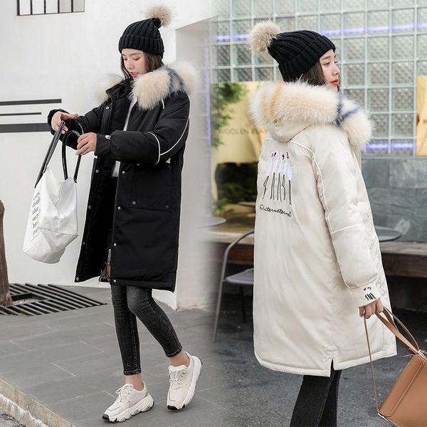 women parka winter big fur collar coat jacket female embroidery long down casual hooded parkas 2020 new cotton padded outerwear, Black
women parka winter big fur collar coat jacket female embroidery long down casual hooded parkas 2020 new cotton padded outerwear, Black