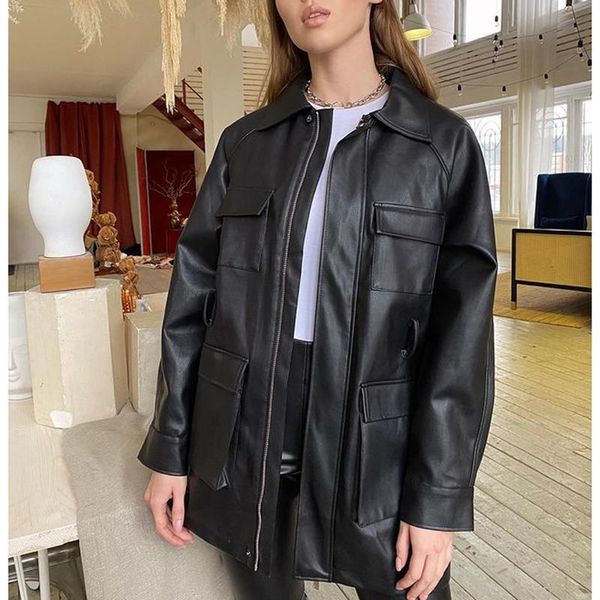 women's leather & faux malina fashion high imitation coats women elegant tie belt pu jackets loose turn down collar ladies, Black
women's leather & faux malina fashion high imitation coats women elegant tie belt pu jackets loose turn down collar ladies, Black