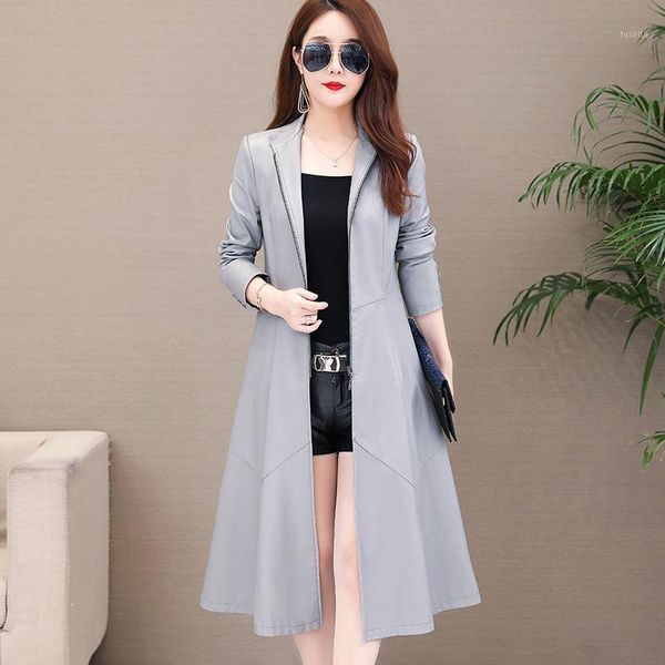 spring and autumn new leather women's mid long windbreaker sheepskin korean slim over knee coat1, Black
spring and autumn new leather women's mid long windbreaker sheepskin korean slim over knee coat1, Black