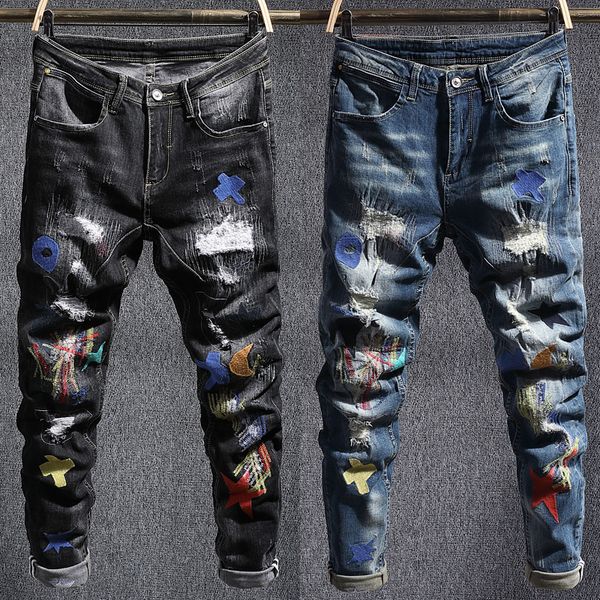 2021 new fashion streetwear men's breech breeches fine torn designer patches denim embroidered pencils destroyed hip pants g61g, Blue
2021 new fashion streetwear men's breech breeches fine torn designer patches denim embroidered pencils destroyed hip pants g61g, Blue