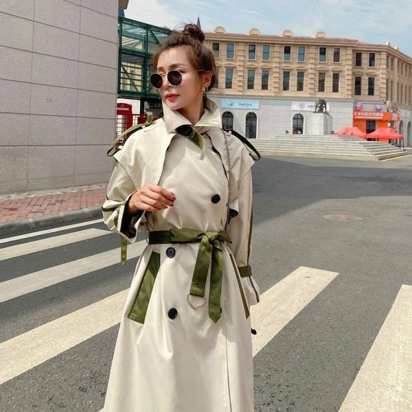women's trench coats 2021 color matching windbreaker spring fall temperament double breasted long plus size british coat with belt, Tan;black
women's trench coats 2021 color matching windbreaker spring fall temperament double breasted long plus size british coat with belt, Tan;black