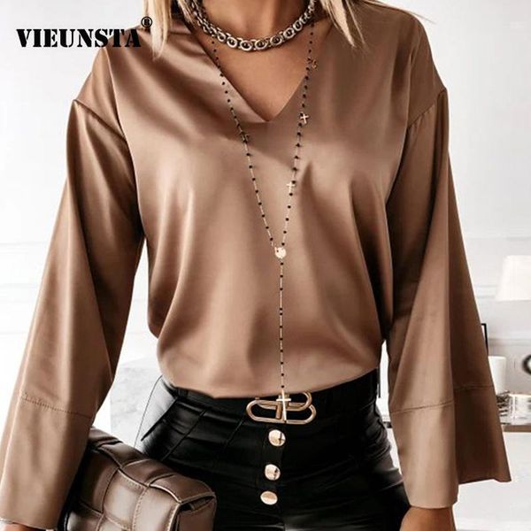 office lady elegant satin silk blouse shirt 2021 autumn flare long sleeve women pullover vintage v neck loose casual blusas, White
office lady elegant satin silk blouse shirt 2021 autumn flare long sleeve women pullover vintage v neck loose casual blusas, White