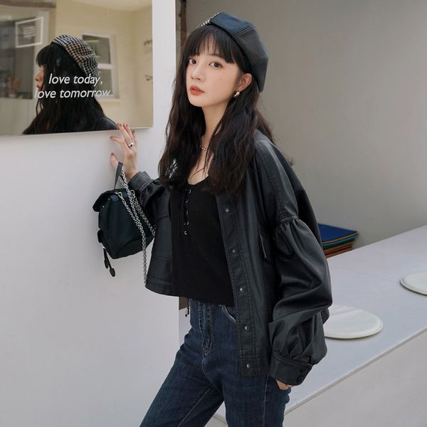 korean version ins handsome black single breasted lapel casual short thickened leather jacket female, Tan;black
korean version ins handsome black single breasted lapel casual short thickened leather jacket female, Tan;black
