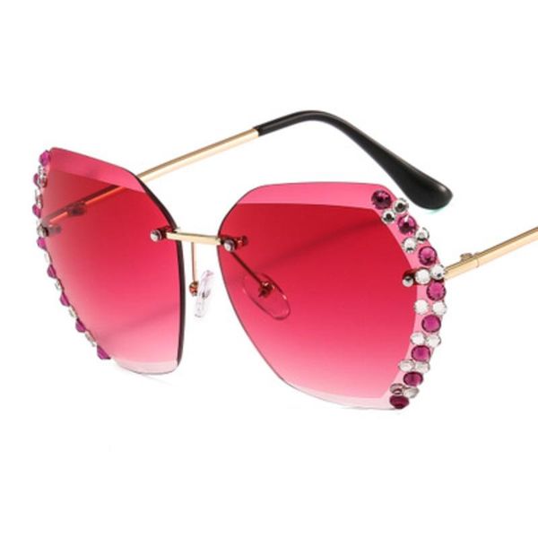 sunglasses luxury shining diamond women 2021 brand designer ocean lens trendy rhinestone frameless sun glasses female uv400, White;black