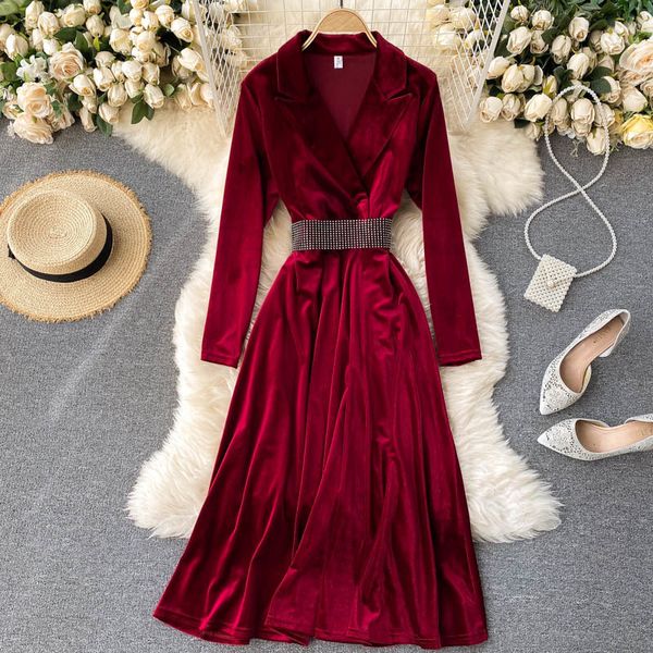 2021 new vintage female solid skirt suit collar stripes the line dressed up autumn elegant long dress 9e1c, Black;gray
2021 new vintage female solid skirt suit collar stripes the line dressed up autumn elegant long dress 9e1c, Black;gray