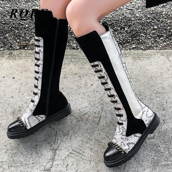new autumn winter knee-high boots women plus big size fashion med flat with heels brown white shoes woman metal chain patchwork1, Black
new autumn winter knee-high boots women plus big size fashion med flat with heels brown white shoes woman metal chain patchwork1, Black