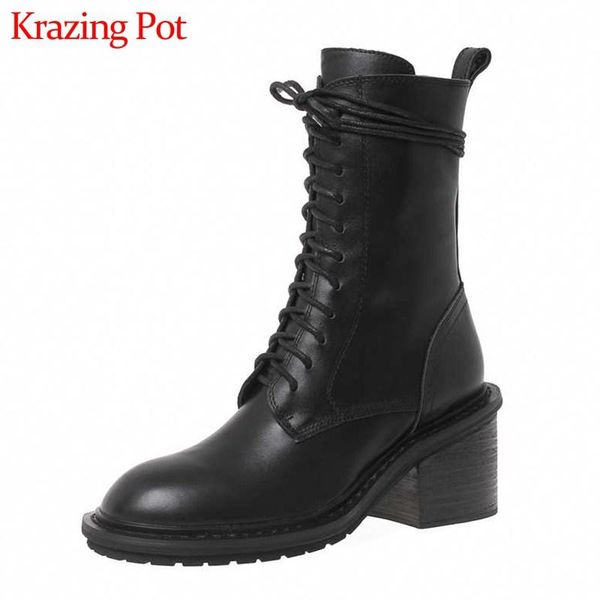 krazing pot new brand genuine leather round toe high heels rock lace up side zip women winter keep warm punk mid-calf boots l99, Black
krazing pot new brand genuine leather round toe high heels rock lace up side zip women winter keep warm punk mid-calf boots l99, Black