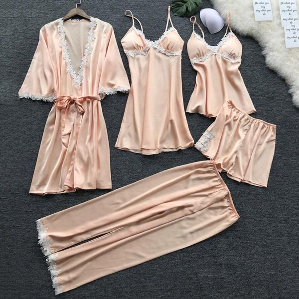 women pajamas 5pcs satin sleepwear set pijama silk home wear embroidery sleep lounge pyjama with chest pads pyjama femme 20201, Black;red
women pajamas 5pcs satin sleepwear set pijama silk home wear embroidery sleep lounge pyjama with chest pads pyjama femme 20201, Black;red