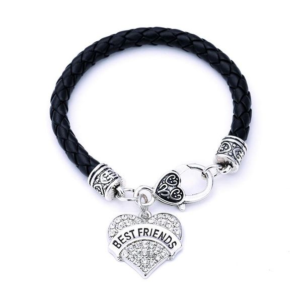 new arrival rhodium plated with sparkling crystals friends heart pendant bracelet, Black
new arrival rhodium plated with sparkling crystals friends heart pendant bracelet, Black