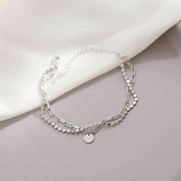 925 sterling silver double layer round disc lucky pendant bracelet for women adjustable chain jewelry gifts s-b434, Golden;silver
925 sterling silver double layer round disc lucky pendant bracelet for women adjustable chain jewelry gifts s-b434, Golden;silver