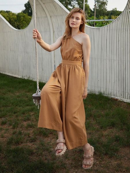 motf premium linen asymmetrical culottes jumpsuit 68zn#, White