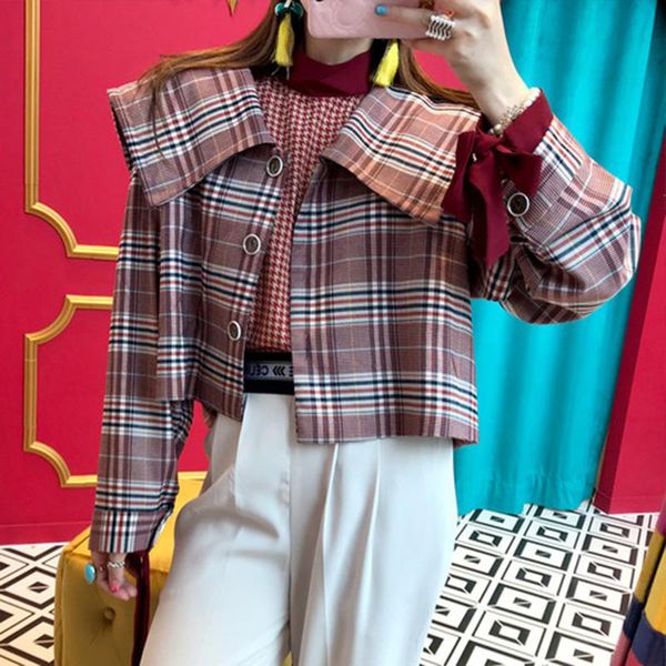 2020 spring autumn new style women long sleeve plaid short coats all-matched casual sailor collar loose jackets s100, Black;brown
2020 spring autumn new style women long sleeve plaid short coats all-matched casual sailor collar loose jackets s100, Black;brown