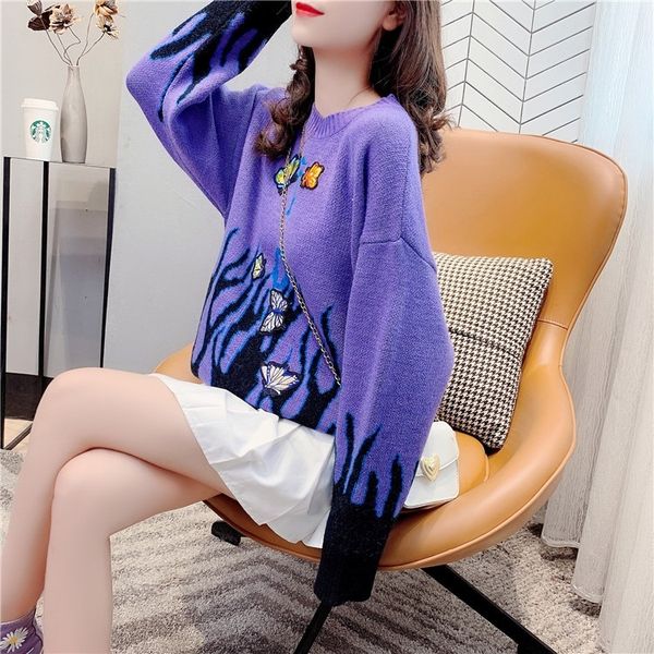 2021 new lazy autumn versatile temperament geared sweet embroidered butterfly sweater female flame 6mm3, White;black
2021 new lazy autumn versatile temperament geared sweet embroidered butterfly sweater female flame 6mm3, White;black