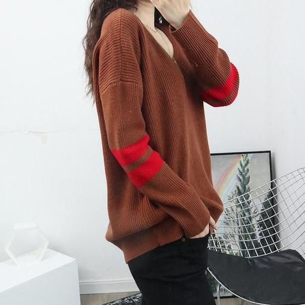 women sweater 2020 autumn new all-match soft v-neck color matching long-sleeved knitted sweater women1, White;black 
women sweater 2020 autumn new all-match soft v-neck color matching long-sleeved knitted sweater women1, White;black