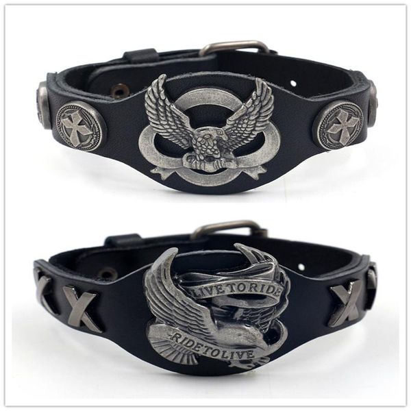 charm bracelets 4pcs men punk motorcycle rider genuine leather wrap bracelet live to ride fashion eagle wristband drop, Golden;silver
charm bracelets 4pcs men punk motorcycle rider genuine leather wrap bracelet live to ride fashion eagle wristband drop, Golden;silver