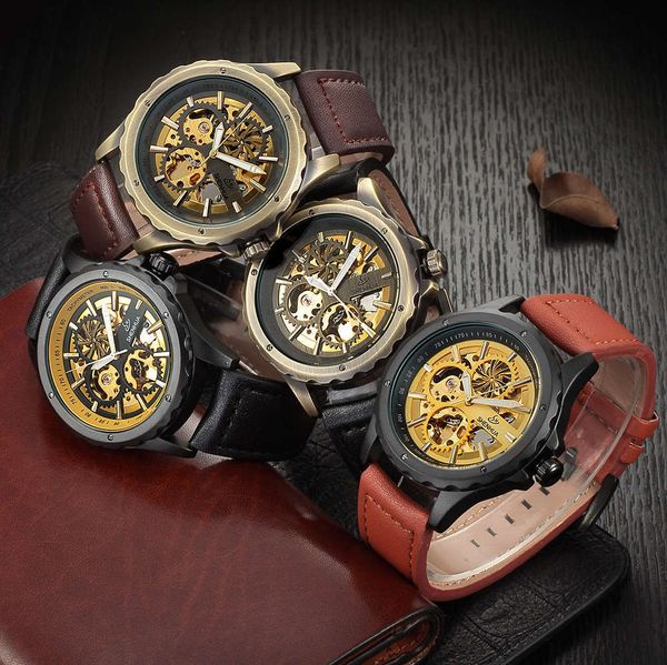 mechanical shenhua men's excellent automatic movement watch taobao, Slivery;brown