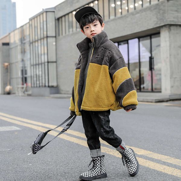 winter cashmere boys' men's high collar korean zipper shirt yellow middle big children's thickened coat, Black
winter cashmere boys' men's high collar korean zipper shirt yellow middle big children's thickened coat, Black