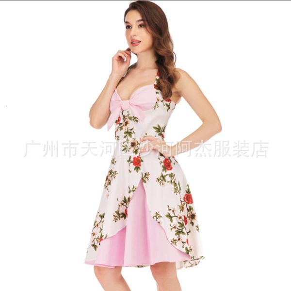 neck 2019 new hanging large women's v-neck print swing drs, Black;gray 
neck 2019 new hanging large women's v-neck print swing drs, Black;gray