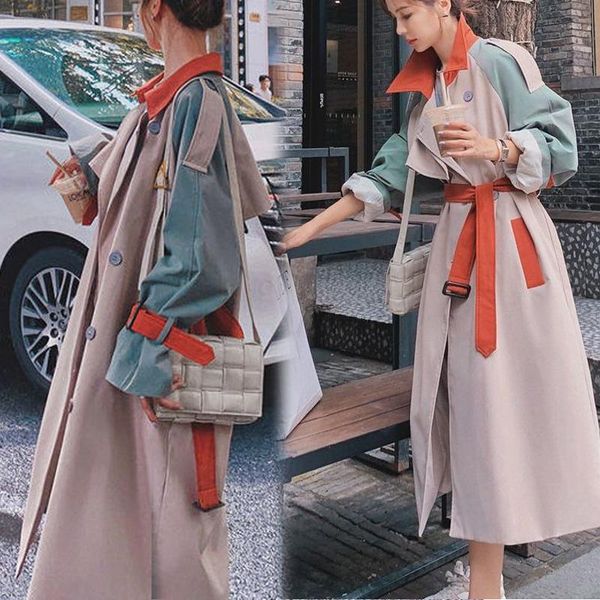 women's casual large long windbreaker british wind jacket double-breasted temperament coat, Tan;black
women's casual large long windbreaker british wind jacket double-breasted temperament coat, Tan;black
