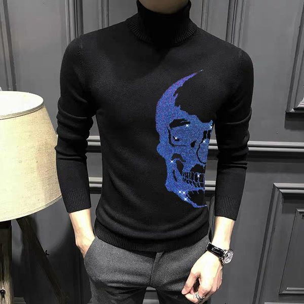 men's sweaters blue diamond skull winter turtleneck sweater comfortable knitted long sleeve warm pullover, White;black
men's sweaters blue diamond skull winter turtleneck sweater comfortable knitted long sleeve warm pullover, White;black